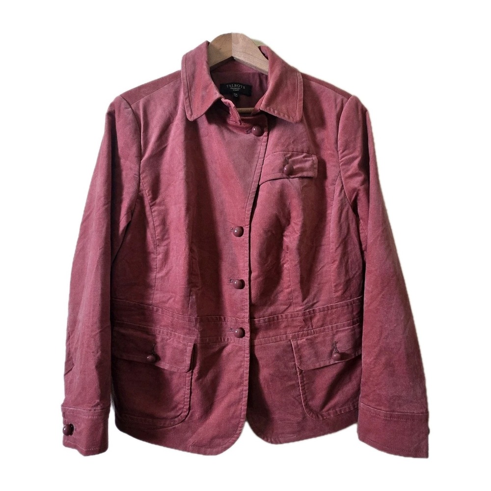 Talbots Blazer Jacket Women 12W Rose Pink Peplum Back Cotton Blend Button Up